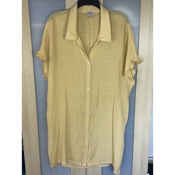 GiGio Boho Tunic Top XL 3/4 Sleeve V-Neck Gauzy  Beach Casual Yellow Gold - Picture 2 of 6